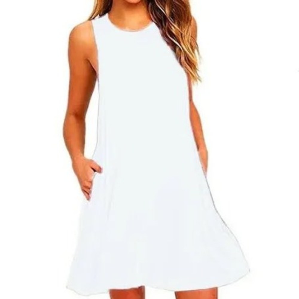 Zenana Swing Dress Womens Small White NEW Sleeveless Pocket Jersey Mini
